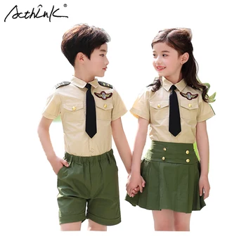 

ActhInK New Military Style Children Uniforms Boys Army Green Clothing Set Teen Girls School Uniform Suit Kids Police Costume