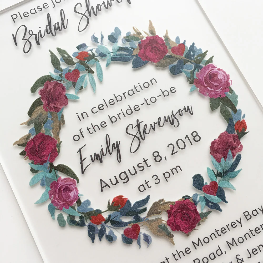  50pieces Per Lot Customized Rustic Floral Watercolor Style 5x7inch Frosted Acrylic Wedding Bridal S - 32866026477