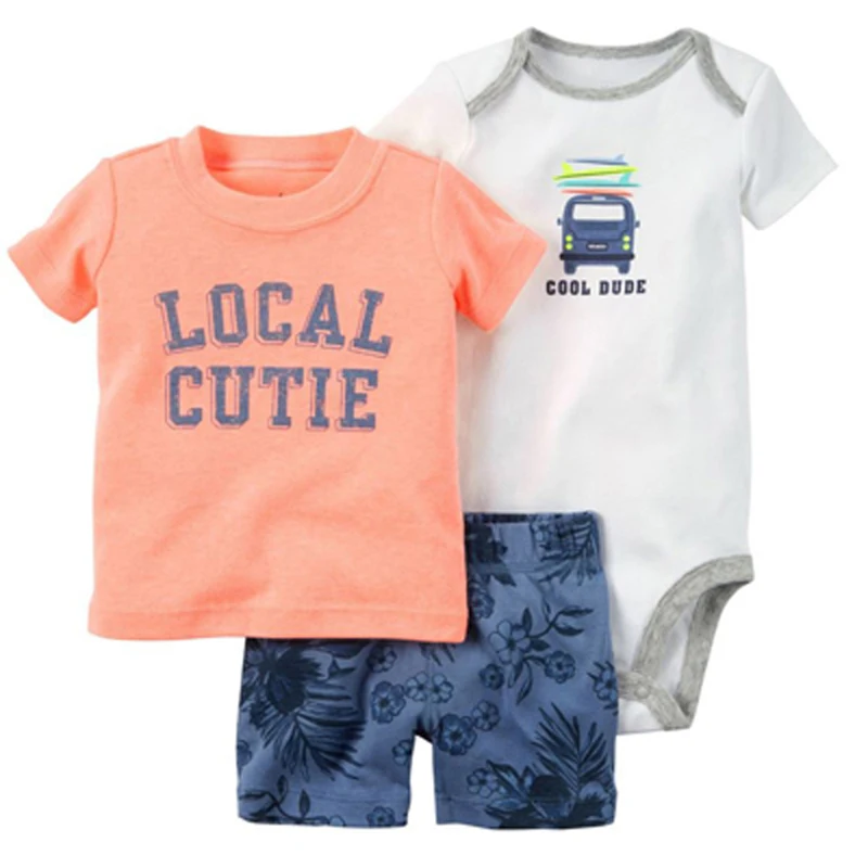 baby's complete set of clothing summer outfit for baby boy short sleeve T shirt tops+bodysuit+shorts newborn baby girl clothes set new born clothing suit 2021 baby's complete set of clothing