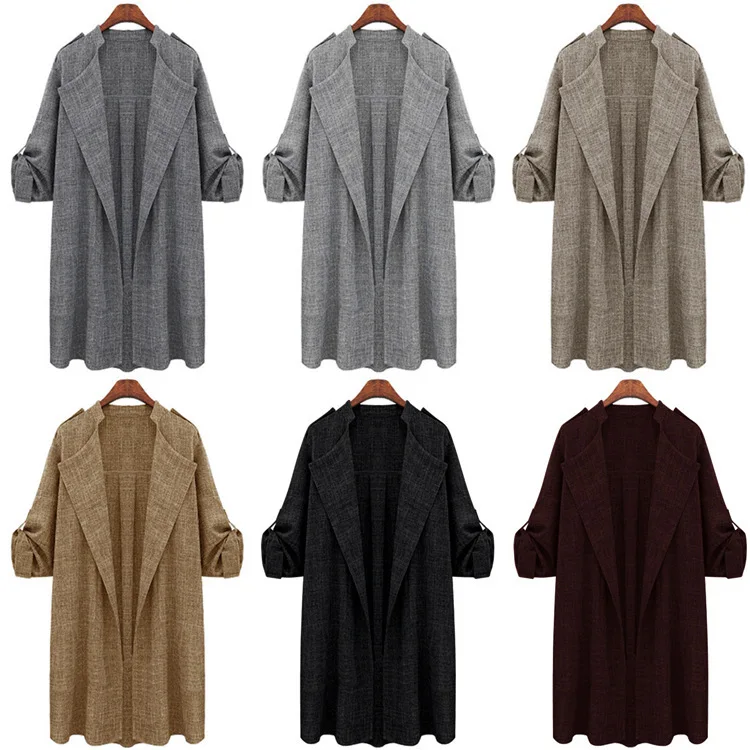 female long trench 2018 plus size open stitch woman trench spring turn down collar overcoat womens coats streetwear clothes