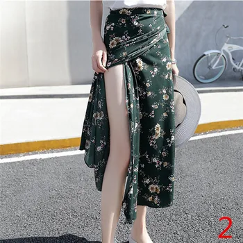 

Flower Print Summer Bohemia Skirt Women Ladies Fashion Asymmetrical Skirt High Waist Long Wrap Floral Skirt