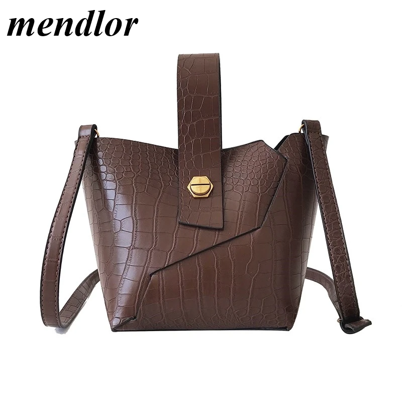 

Vintage Fashion Female Tote bag 2019 New Quality PU Leather Women's Designer Handbag Alligator Bucket bag Shoulder Messenger Bag