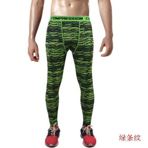 green black Высокие эластичные трико для бега, мужские спортивные Леггинсы для бега, компрессионные брюки для фитнеса, быстросохнущие брюки из молочного волокна - Цвет: green black