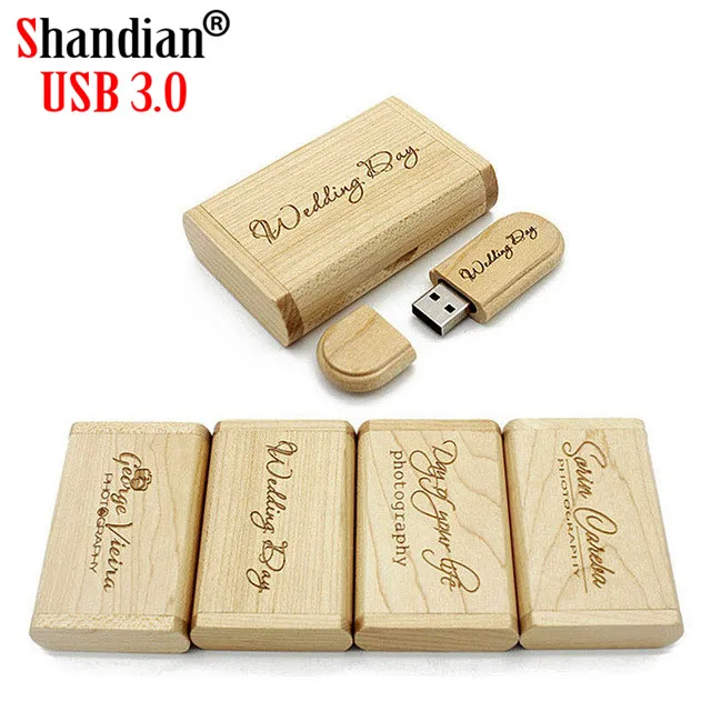 

SHANDIAN USB 3.0 high speed customer LOGO Wooden USB flash drive Maple wood + box pendrive 4GB 16GB 32GB 64GB memory stick gifts