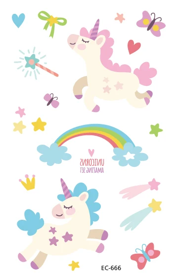 EC47-670 New Cartoon Cute Kids Children Animal Unicorn Horse Temporary Tattoo Sticker Body Art Fake Flash Taty Tatoo - Цвет: EC666