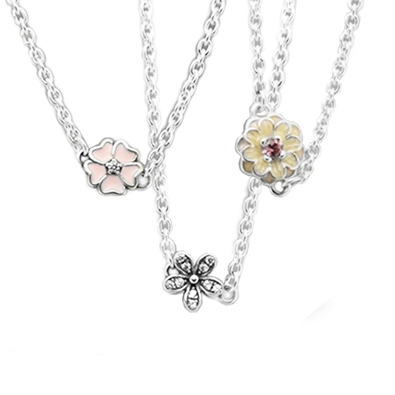 

Chain Pendant Necklaces Genuine 925 Sterling Silver Poetic Blooms Mixed Enamel Necklaces Pendants for Jewelry Making Accessories