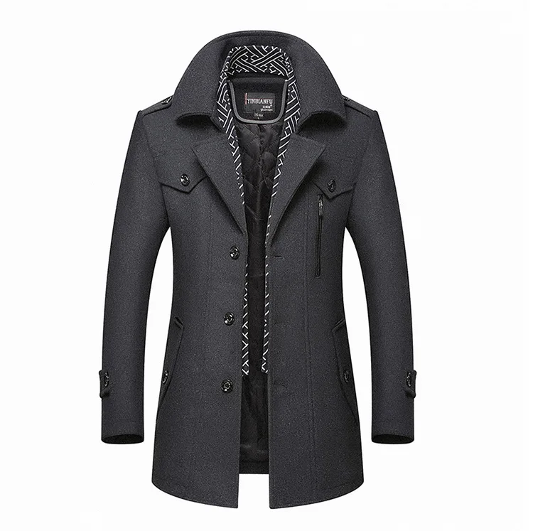 FGKKS мужское зимнее шерстяное пальто, мужское деловое повседневное одноцветное теплое плотное шерстяное пальто, шерстяное бушлат, мужской Тренч, пальто