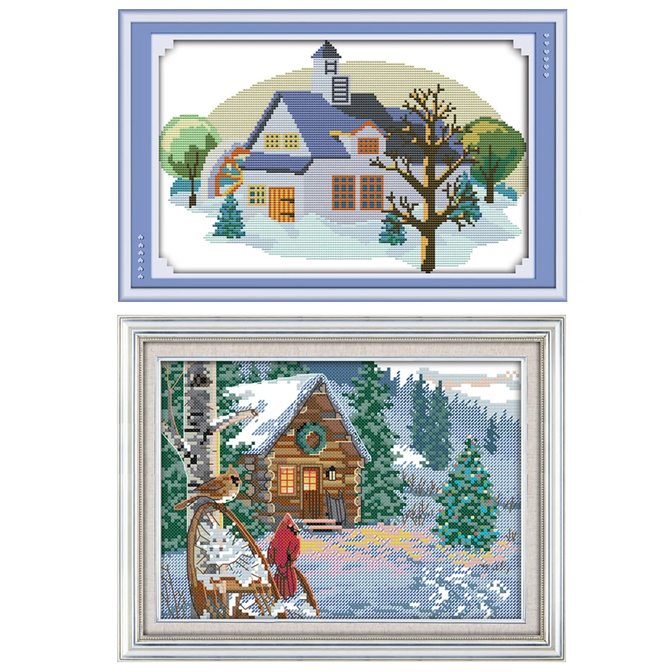 

Joy Sunday,Winter snow scene,cross stitch embroidery set,printing cloth embroidery kit,needlework,DIY cross stitch embroidery
