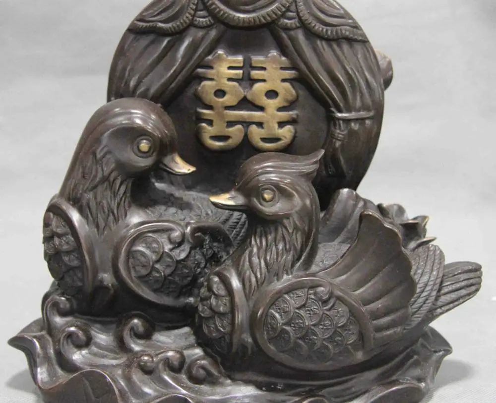 

8 Elegant Chinese Copper Bronze Feng shui wedding Duad Mandarin duck Bird Statue