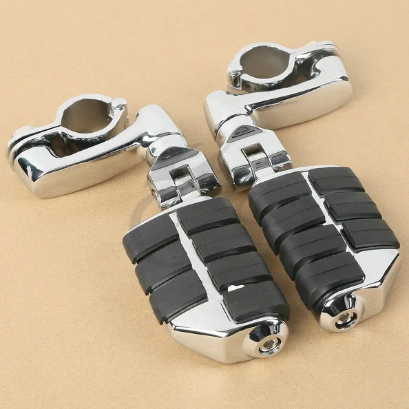 Chrome Universal Highway Foot Pegs Mount For 32MM Engine Guard Crash