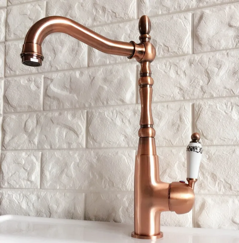 Swivel Spout Water Tap Antique Red Copper Single Handle Single Hole Kitchen Sink & Bathroom Faucet Basin Mixer Tap anf421