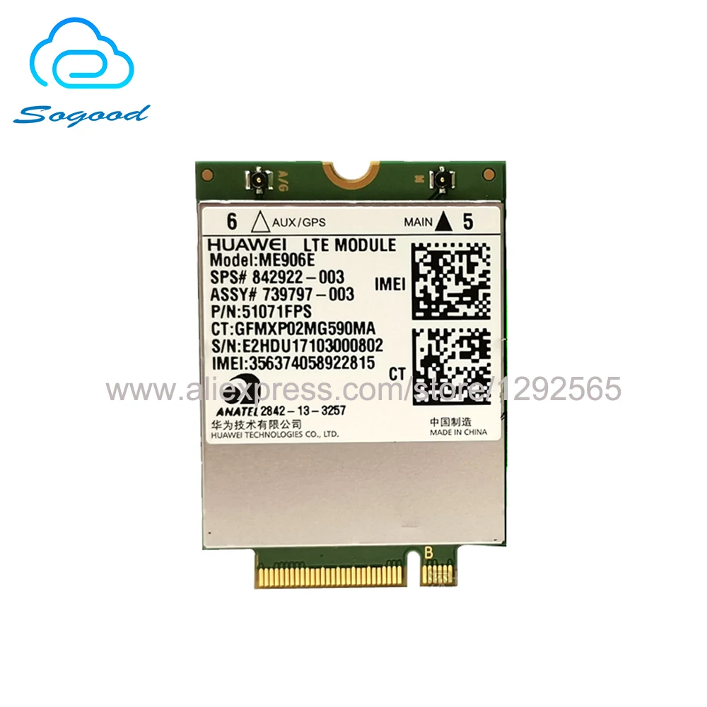 Разблокированный модуль карт HUAWEI ME906E серии SPS 842922-003 LTE M.2 NGFF WWAN 4G для ноутбуков HP 430
