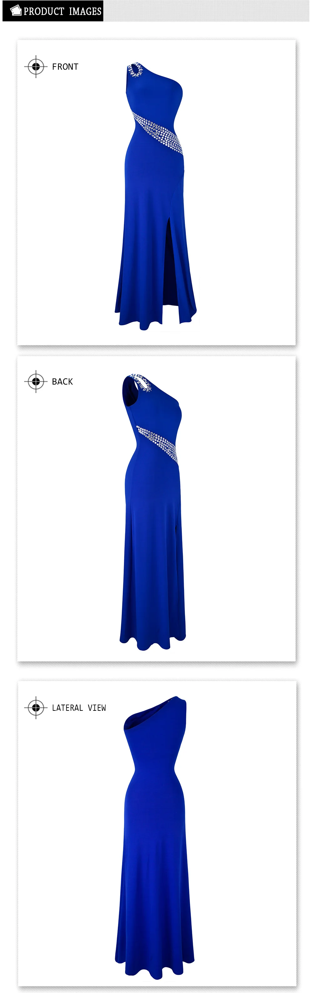 Женское дл.веч.платье, с бисером, Angel-Fashions, синее длинное вечернее платье с одним открытым плечом и разрезами, расшитое бисером, модель 075 411