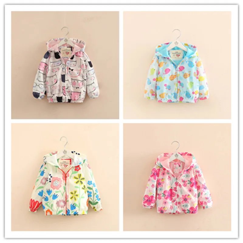 

Girls Jackets Cartoon Printed Hooded Windbreaker Baby Girl Coat Autumn Winter Kids Long sleeve Outerwear Clothes coats 1032 35