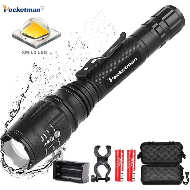 

XM-L2 16000LM LED Flashlights Torch zoomable led torch For 2x18650 batteries aluminum bicycle flashlight light tactical