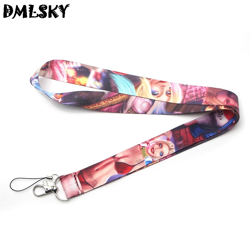 

DMLSKY 24pcs/lot Suicide Squad Harley Quinn Cool Lanyard Keychain for keys Badge ID Mobile Phone Neck Straps Accessories M3104