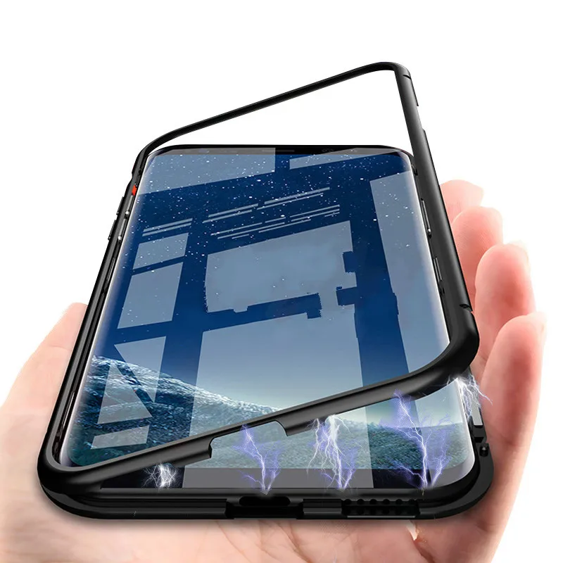 Магнитный адсорбционный чехол для телефона S9 S8 Plus S7 Edge закаленное стекло задняя