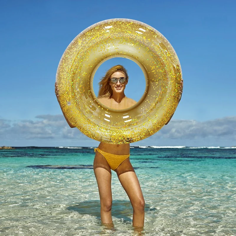 

110CM Giant Inflatable Swim Ring With Colorful Glitters Inside For Adults 2018 Newest Summer Women Pool Float Water Toys Piscina