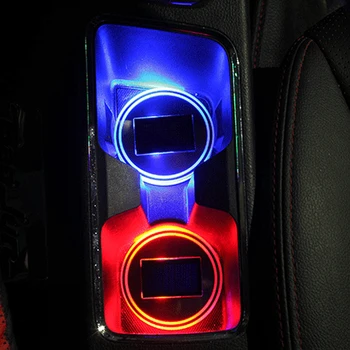 

Dewtreetali 1pc Universal Car Auto Anti-Slip Mat Waterproof Solar LED Light Cup Holder Mat Pad Bottle Drinks Built-in Vibration