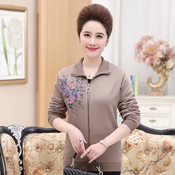 

2020 Mid-aged and old women's clothes Autumn and winter new thick zipper cardigan jacket mother's sweater