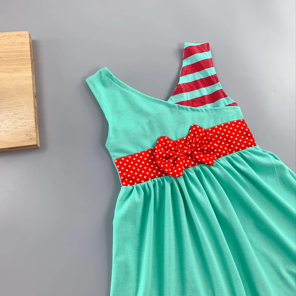 Ancient China neck style Summer and Autumn striped pattern and abutment cloth Baby Girls green Dress Apparel Accessory Ancient China neck style Summer and Autumn striped pattern and abutment cloth Baby Girls green Dress Apparel Accessory