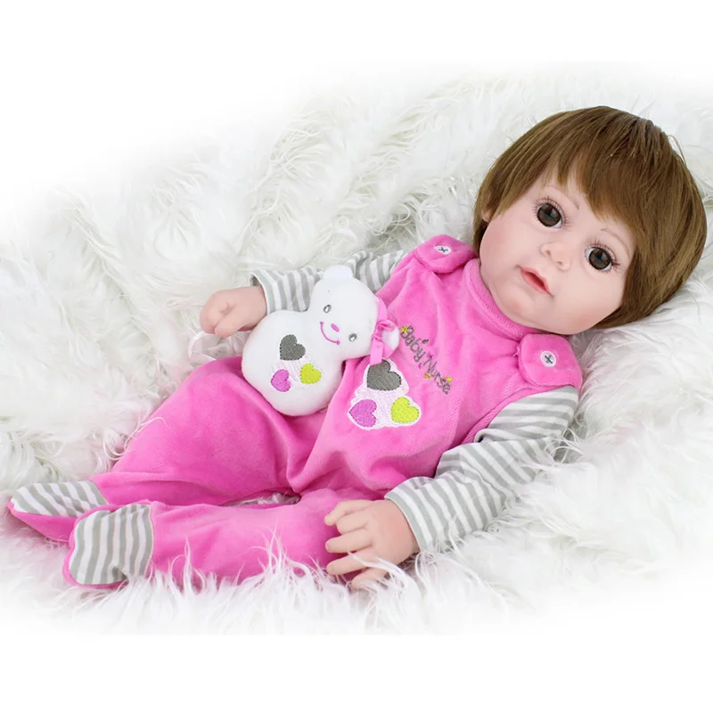 

NPK DOLL Reborn Baby Doll Lifelike Newborn Babe Girl Boneca Pink Full Vinyl Soft Silicone 17 inch Playful Educational Toys