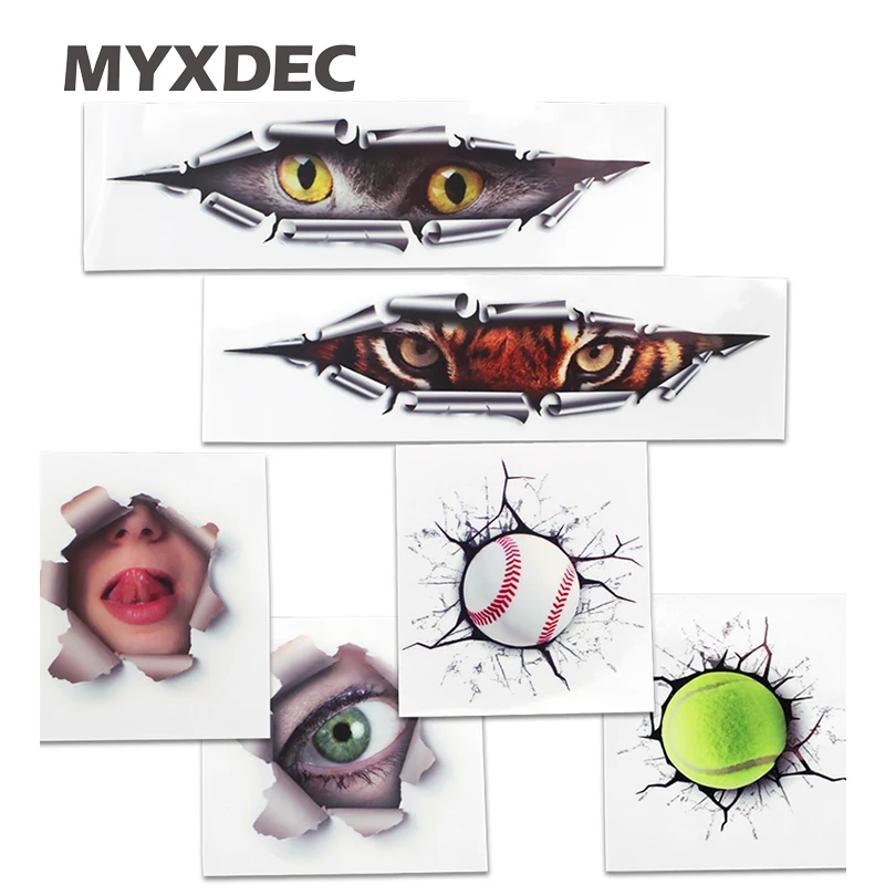 

Funny Car 3D Eyes Peeking Tiger Cat Tennis Sticker Voyeur Rear Window Decal Waterproof Car Styling For BMW Honda Toyota Mazda