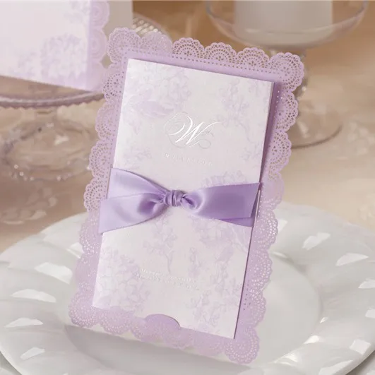 Modern Wedding Invitations In Lilac White Lace Lilac Purple Wedding Invitation