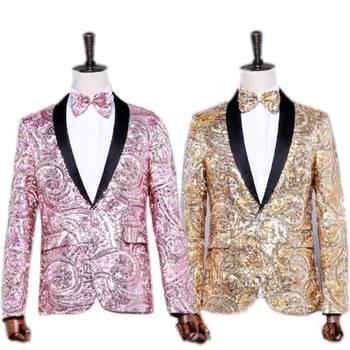 

BO 2020 golden bright costumes blazer dancing party singer host dress jacket