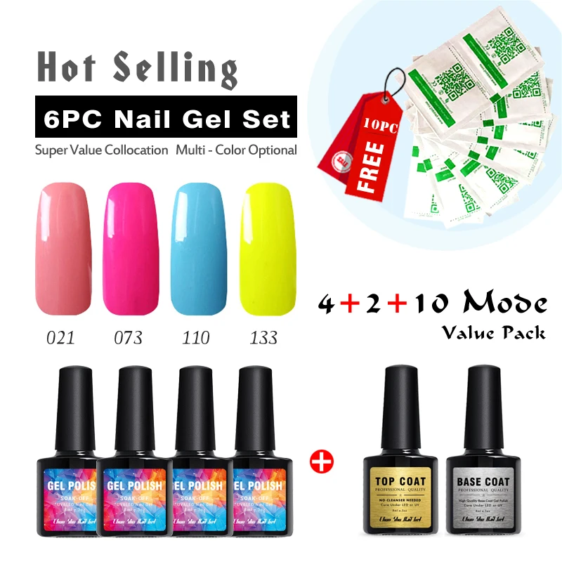 

6PC Nail Gel Set Color Gel Polish Permanent UV Gel Nail Polish Lak long-term Nail Art Gel Varnish Soak Off Polish Remover Free