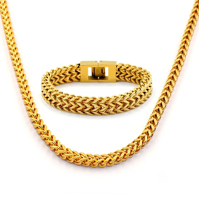 

Charm Europe and America Hip Hop Male Franco Chain Bling Necklace Bracelet Homme 4 Colour Stainless Steel Jewelry Sets Accessory