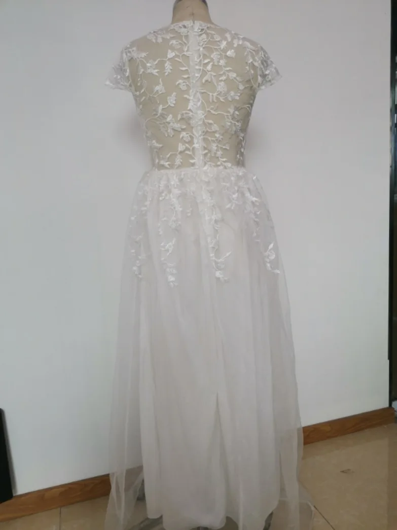 

European and American sexy lace perspective dress wish round collar white wedding gown gown wendding dress 2019