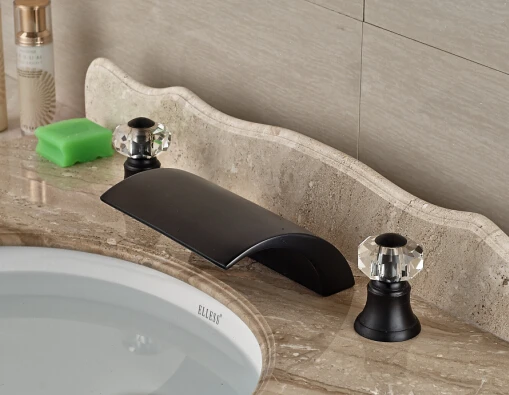 

Luxury Oil Rubbed Bronze Waterfall Basin Faucet Dual Round Handle Sink Mixer Deck Mount