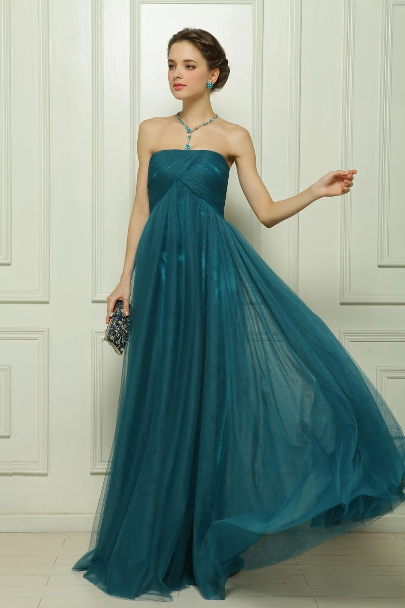 Teal Green Strapless Empire Waist Maternity Full Length Tulle