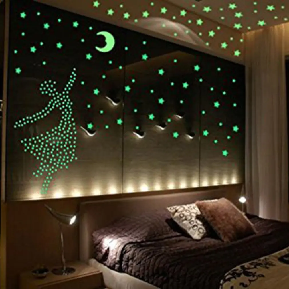 200pcs Glow In The Dark 3D Stars Moon Stickers Bedroom Home Wall Room Decor DIY 