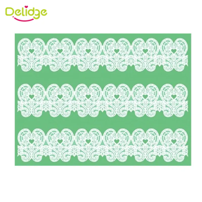 

Delidge 3D Big Green Lace Silicone Fondant Mould Lace Pattern Liner Baking Mat Paste Candy Wedding Cake Decorating Tools