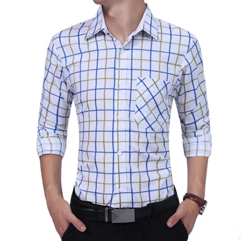 

Brand 2018 Fashion Male Shirt Long-Sleeves Hit Color Plaid Casual Shirt Mens Dress Shirts Slim Men Shirt XXL SDFG