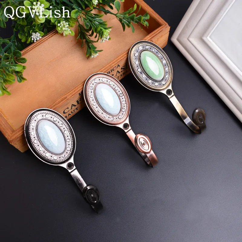 

QGVLish 2Pcs Ceramic Curtain Hooks Cloth Hat Tassel Tower Hanger Brush Holder Curtain Accessories Drapery Wall Hook Holdback