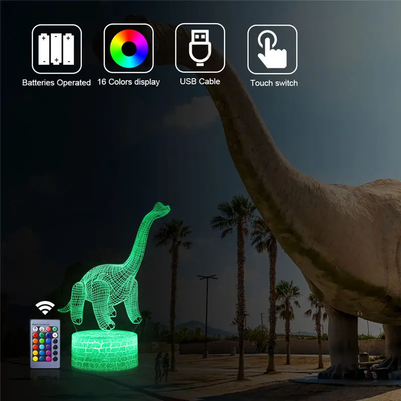 Уникальный 3D динозавр ночные светильники для детей светодиодный Иллюзия Настольная лампа Декор сенсорный пульт дистанционного детский праздничный подарок на Рождество игрушка