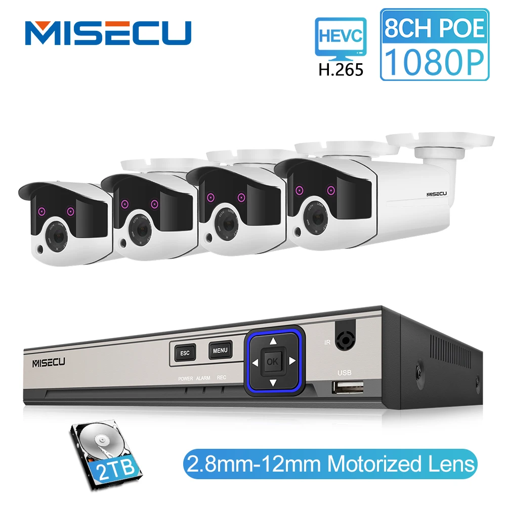 

MISECU 8CH 1080P POE Security CCTV System IP Camera 2.8mm-12mm Motorized Auto Zoom Lens P2P ONVIF Night Vision Surveillance Kit