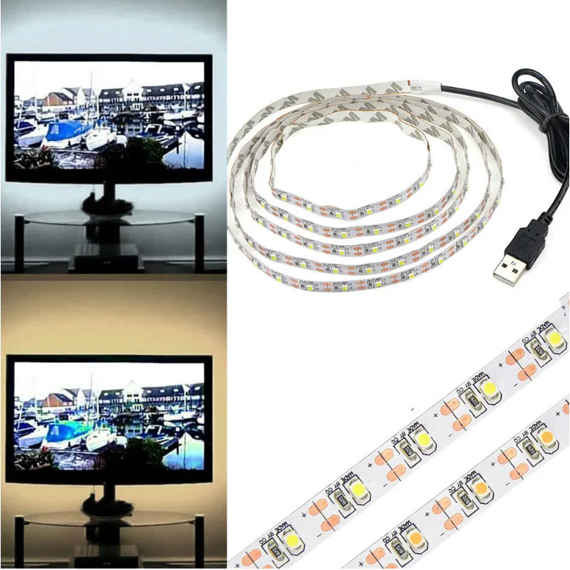 DC 5V USB светодиодный светильник SMD 3528 RGB гибкий ТВ фон клейкая лента 2 м 3 4 5