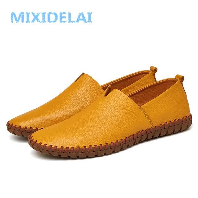 MIXIDELAI Genuine Cow Leather Mens Loafers Fashion Handmade Moccasins Soft Leather Blue Slip On Men's Boat Shoe PLUS SIZE 38~48 3
