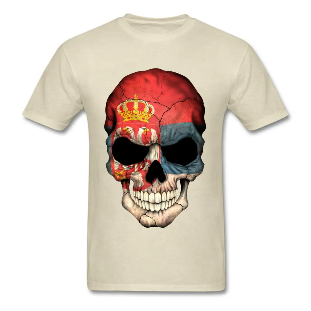 Serbian Flag Skull Cotton Fabric Summer T Shirt High Quality Short Sleeve Male T-shirts Design Labor Day Tee-Shirts Crewneck Serbian Flag Skull beige