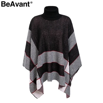 

BeAvant Turtleneck cloak knitted sweater shrug female Oversize loose long pullover women jumper 2018 Winter tricot pull femme
