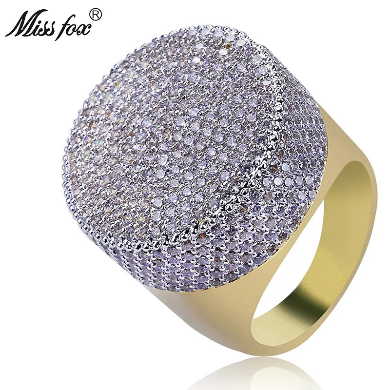 

HOT!!! Hip Hop Luxury Brand Big Head Rings Men High Quaity Full Micro Pave Zircon Ring Wedding Engagement Big Men Accessories
