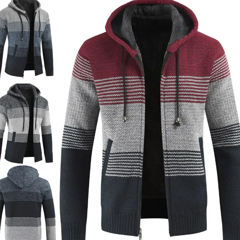 

Men new warm Hot Selling Promotion Streetwear top coats hooded sweater knitted cardigan drop ship fashion jacket plus size 3XL