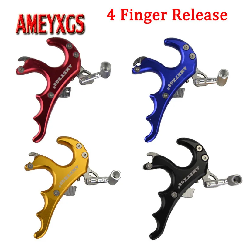 

1pc Archery 4 Finger Thumb Release Aid Aluminum Alloy Compound Bow Grip Trigger Caliper Release For Shooting Hunting Accessories