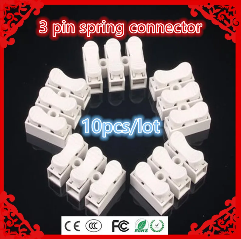 10 Pcs/lots 3P Flame retardant Spring Connectors LED Strip Light Wire