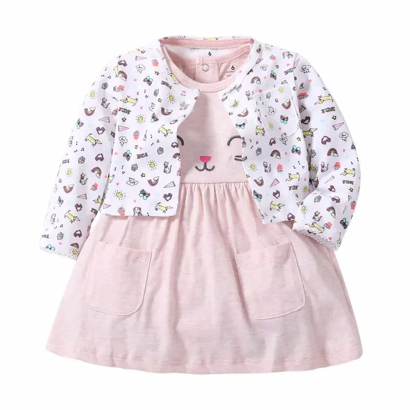 Боди-платье для маленьких девочек Хлопковое пальто с длинными рукавами и цветочным рисунком для маленьких девочек+ платье с короткими рукавами комплекты одежды из 2 предметов для маленьких девочек - Цвет: Style 17
