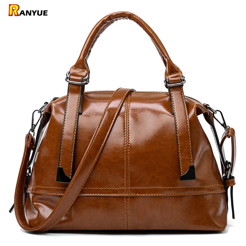 Vintage Women Bag Oil Wax Pu Women's Leather Handbags Luxury Designer High Quality Tote Bag